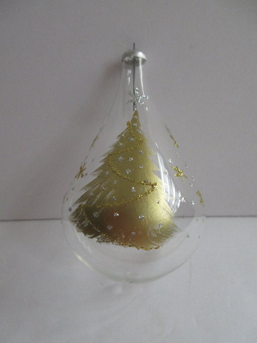 Unsilvered Blown Glass Glass Teardrop Christmas Ornament Italy Hand Painted Vtg